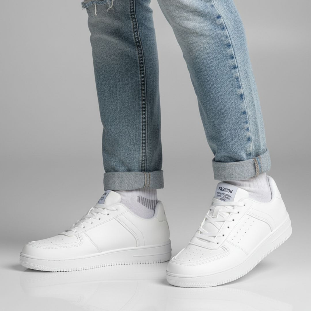 Urban Luxe White | Zapatillas de cuero sintético elegantes y cómodas